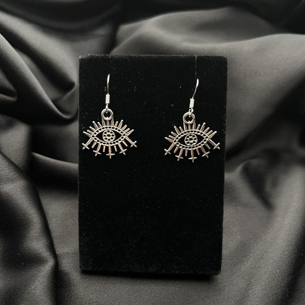 Handmade Silver Evil Eye Earrings Inches Bohemian Whimsigoth Feminine Y2K